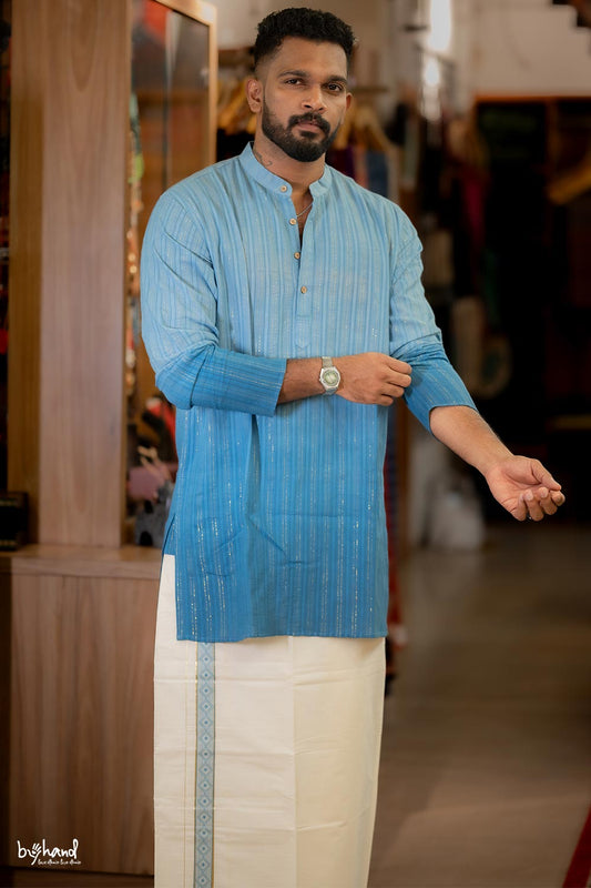 Blue Zari Ombre Full Sleeve Long Kurta