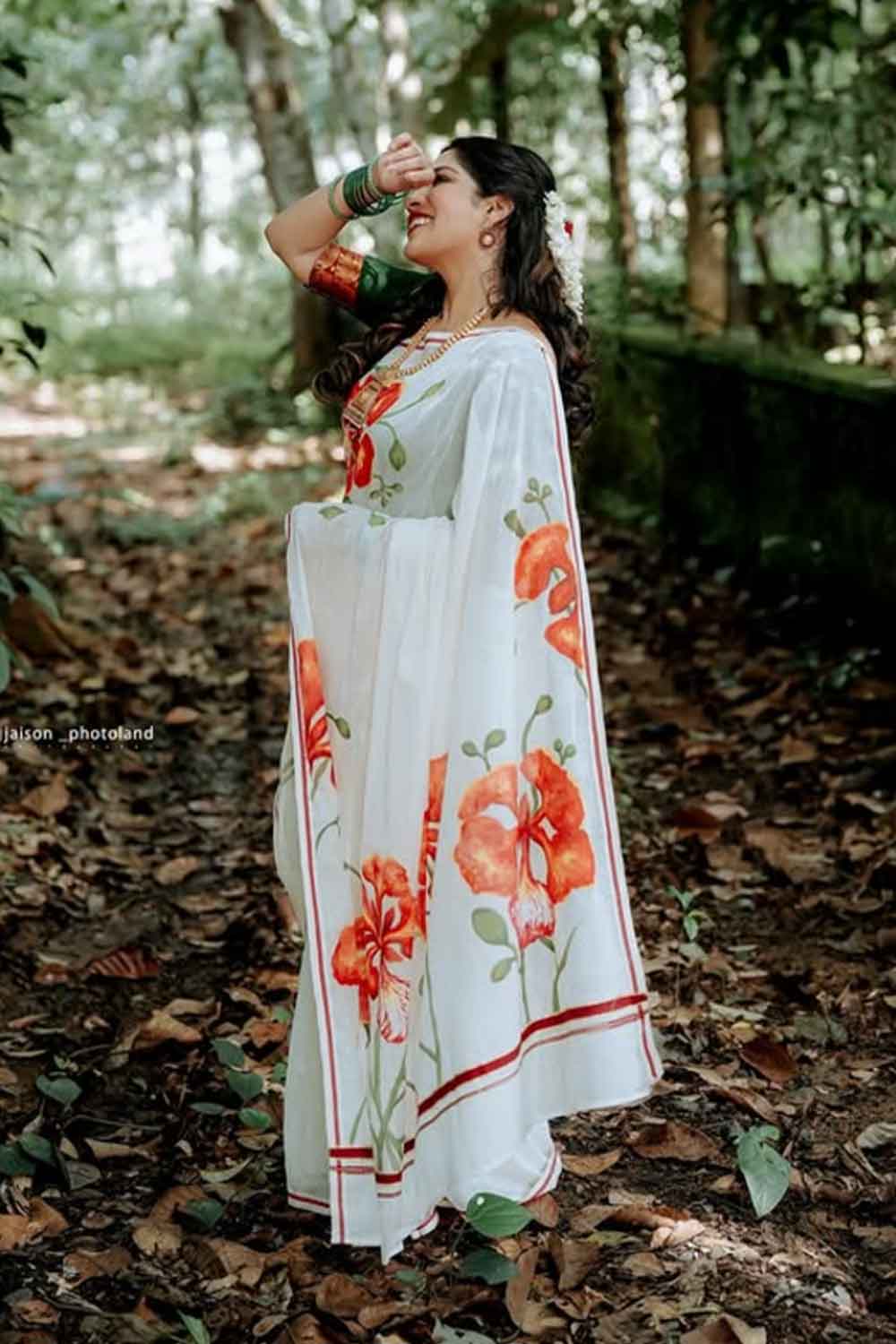 Gulmohar Handpainted In Pulliyilakkara Saree