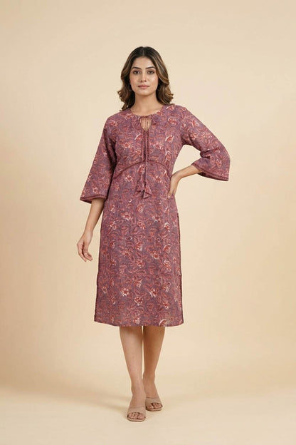 Mauve Border Empire Line Stright Cut Kurti