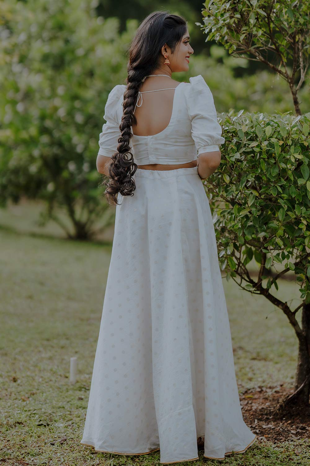 Dotted Off-White Skirt & Handwork Blouse