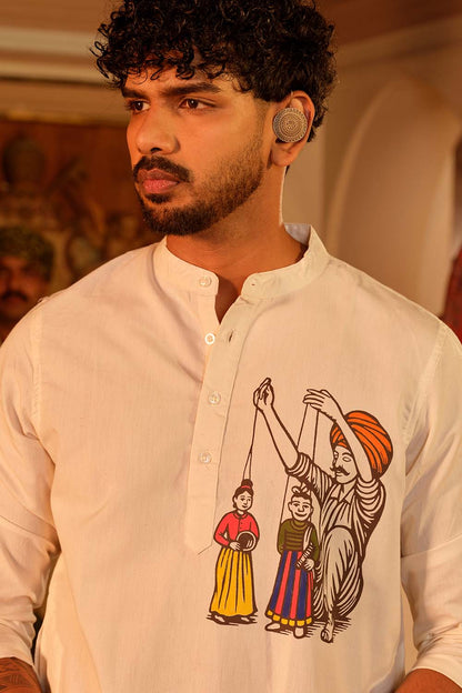 Kathputhli Printed Off-White Long Kurta