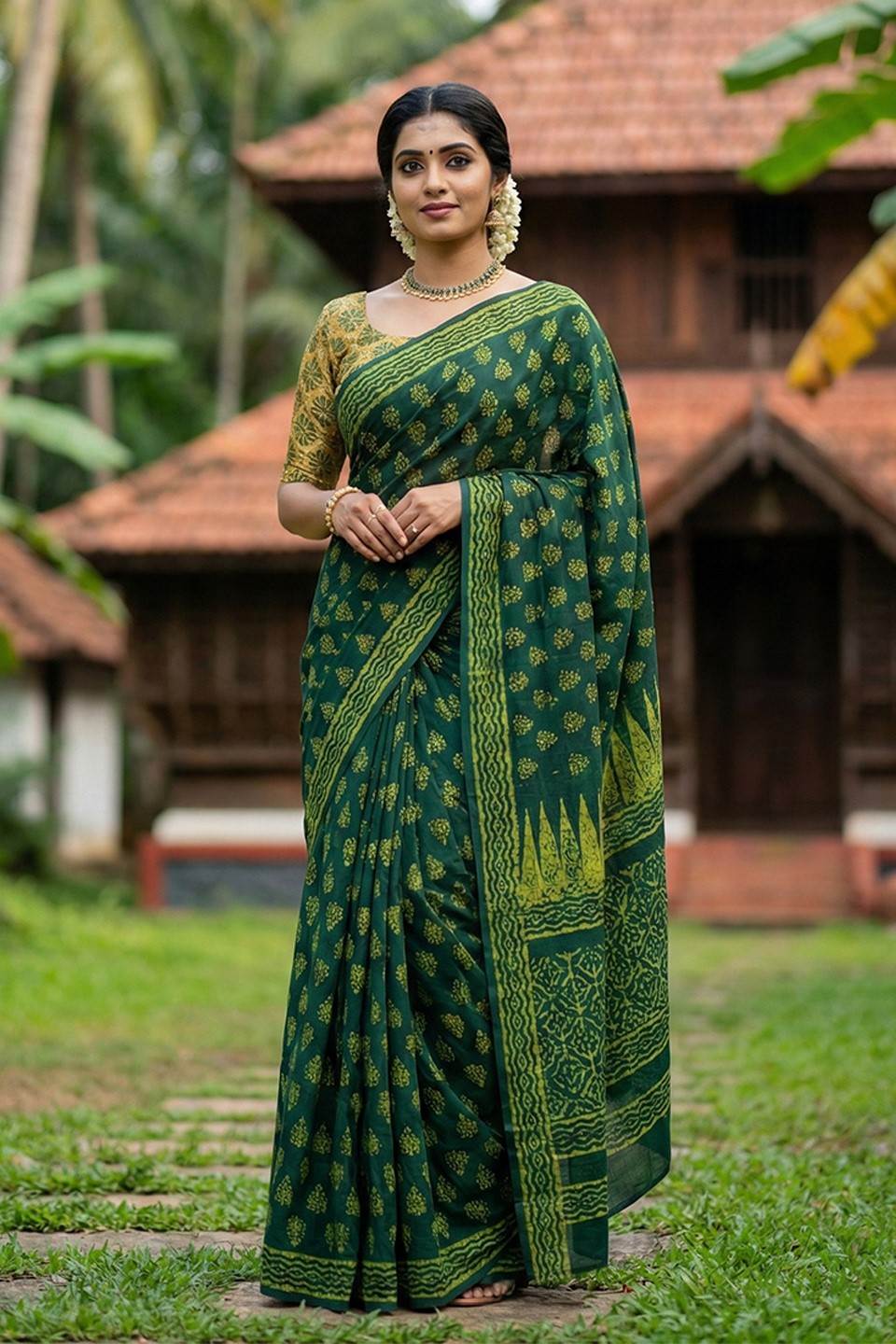Green Mulcotton Saree