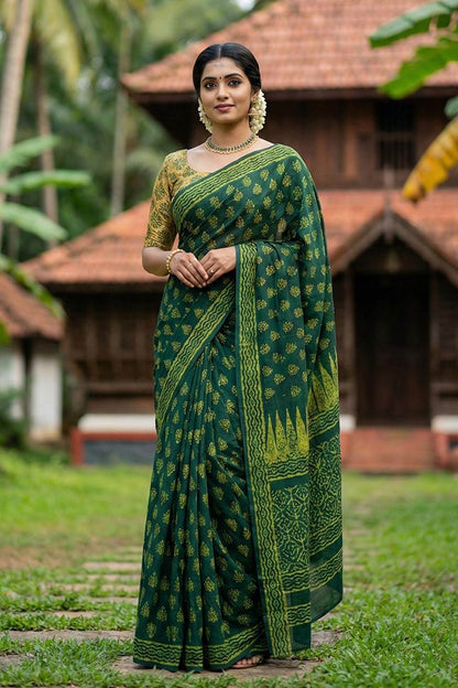 Green Mulcotton Saree