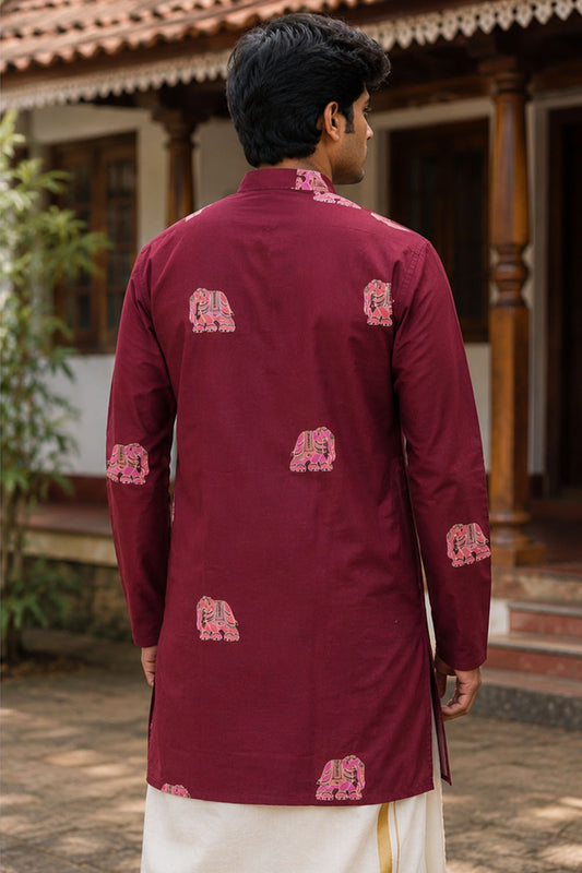 Mroon Kurta with Elephant Meenakari Print