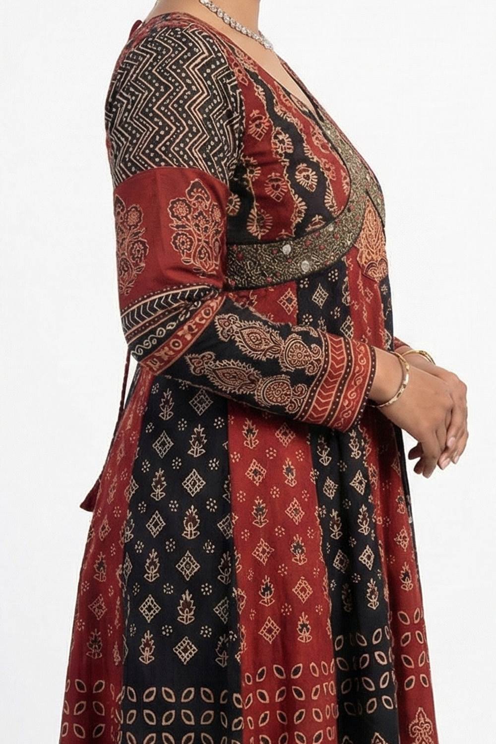 Black & Maroon Alia Cut Patch Anarkali