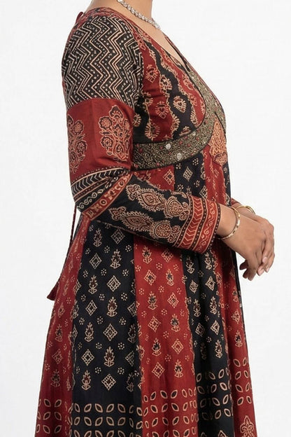 Black & Maroon Alia Cut Patch Anarkali