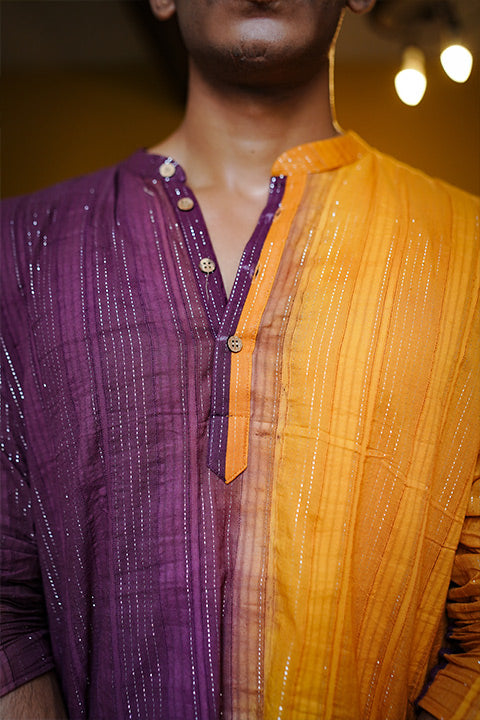 Yellow & Purple Half Dyed Long Kurta