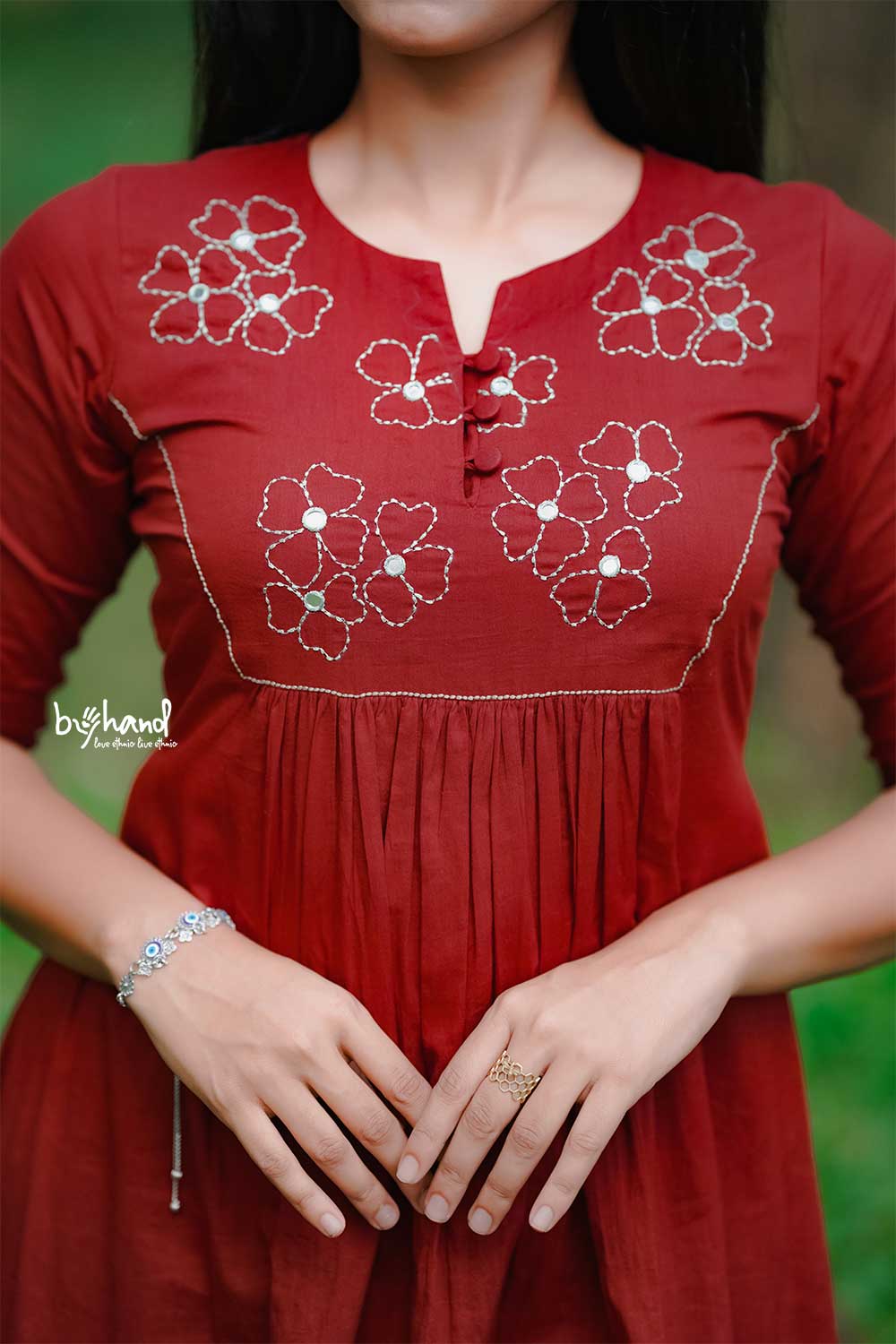 Flower mirror work kurti