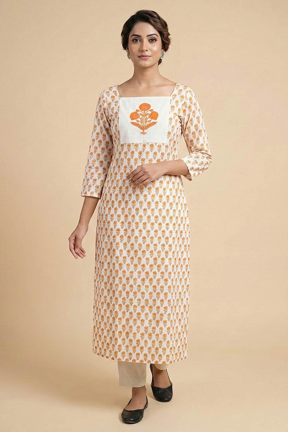 White Sanganeri Slited Kurti
