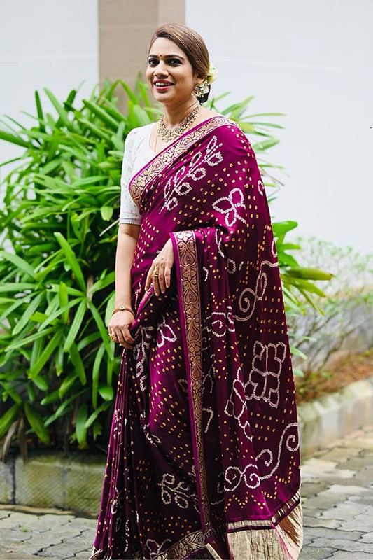 Modal Bandhini Purple Saree
