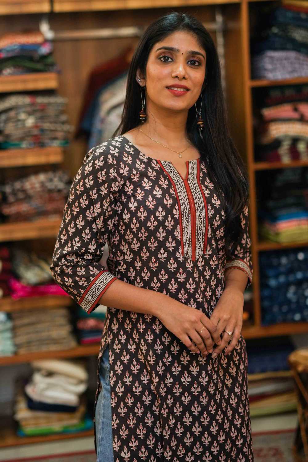 Black 3 Leaf Print Kurti