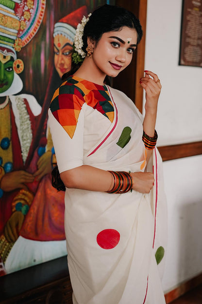 Polka Dotted Multi Color Saree