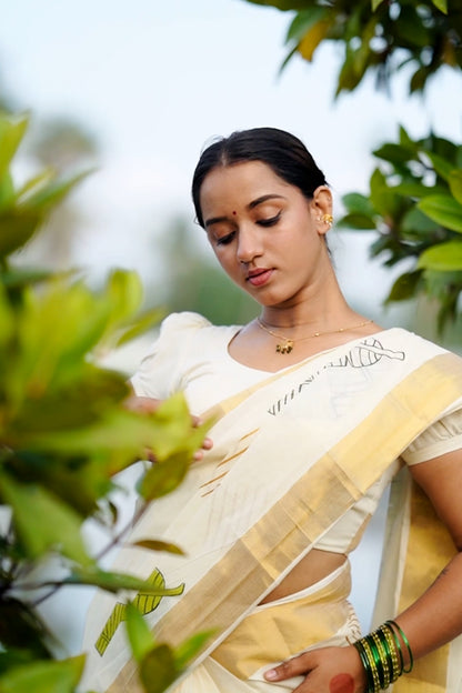 Vazhaila Hand Block Print Saree