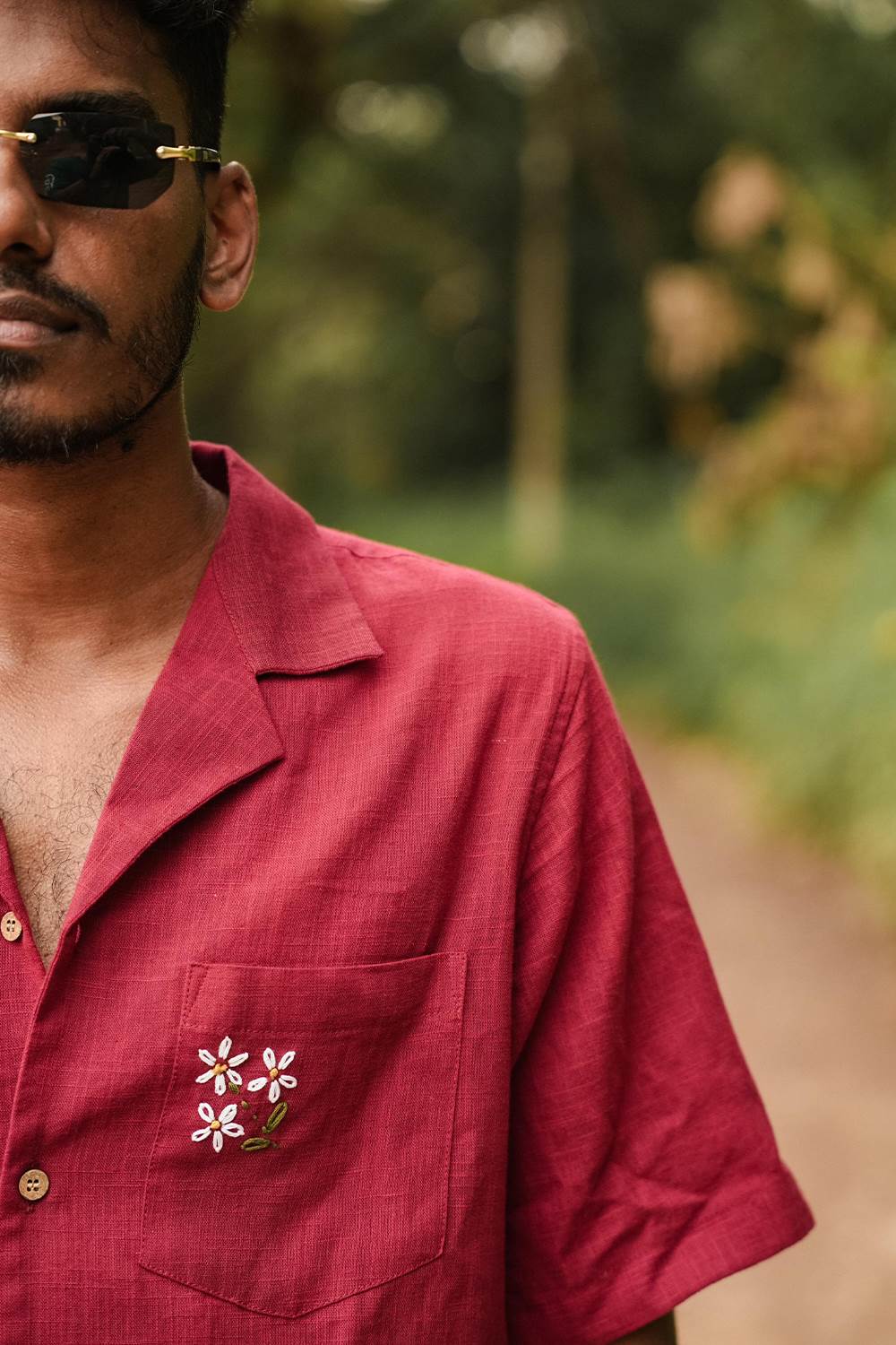 Maroon Shirt with Applique Daisy Flower