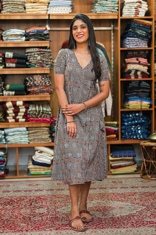 Ajrakh Striped Lines Angarakha Dress