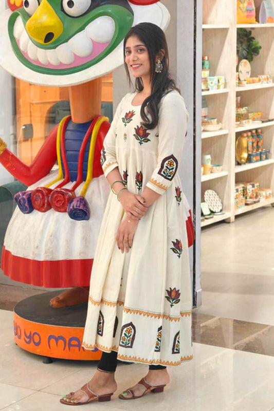 Offwhite Lotus Anarkali with Window Border
