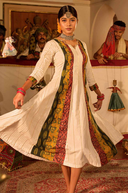 Offwhite Anarkali With Ajrak Multipatch Panels