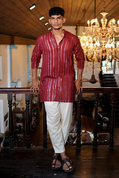 Maroon Ombre Silver Zari Long Kurta