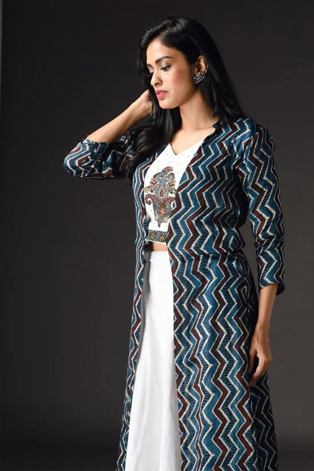 Blue Modal Ajrakh Zigzag Jacket