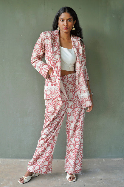 Peach Sanganeri Blazer with Lace