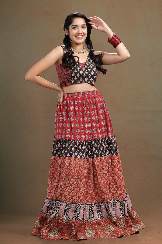 Kalamkari Multi Printed Tiered Skirt