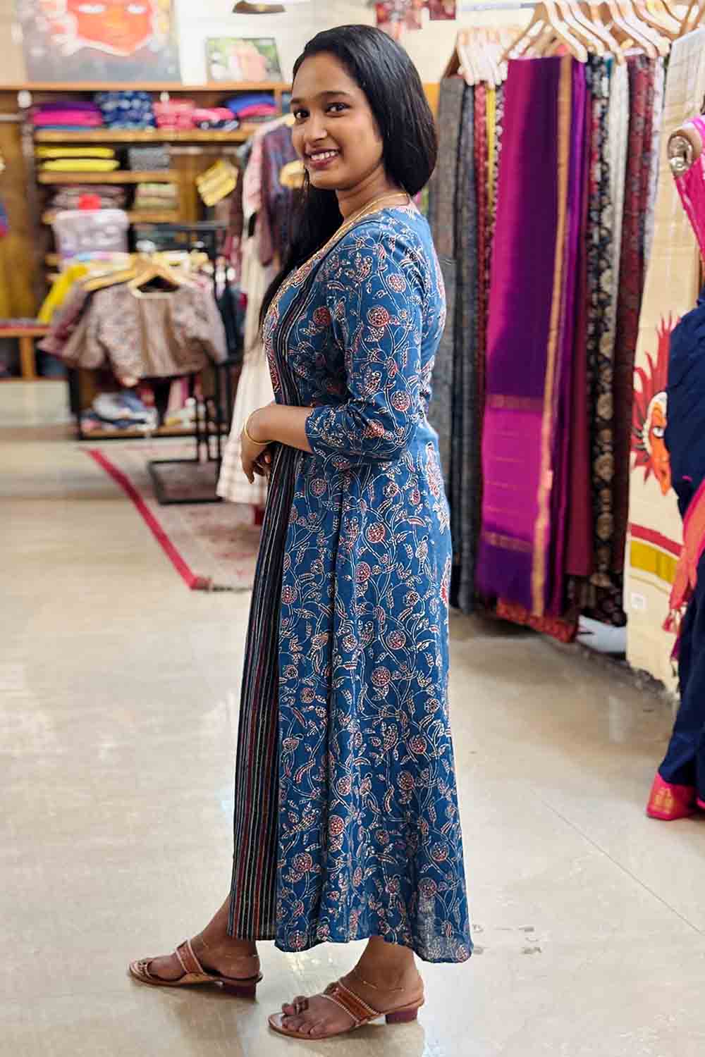 Blue Ajrakh Patch Kali Kurthi