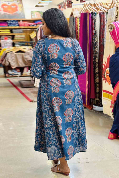 Blue Ajrakh Patch Kali Kurthi