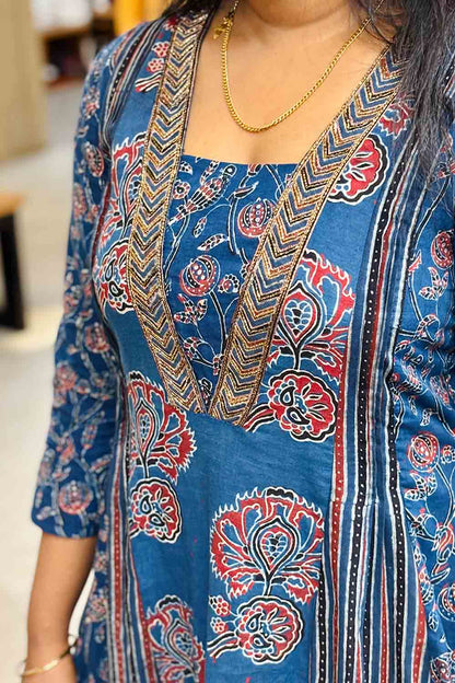 Blue Ajrakh Patch Kali Kurthi