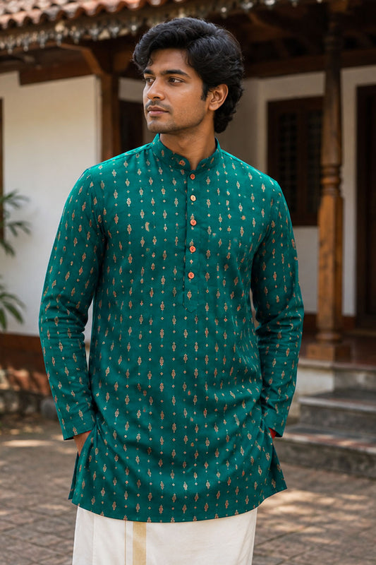 Bottle Green Kurta with Golden Motif