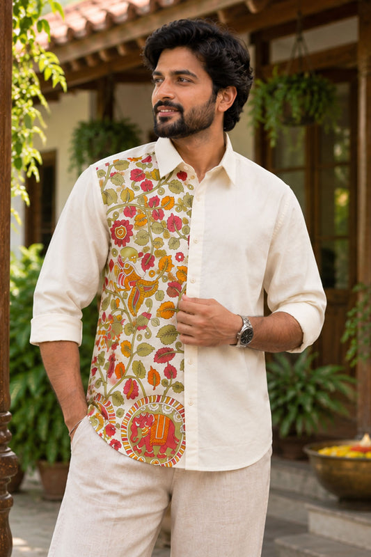 Kalamkari Printed Offwhite Shirt