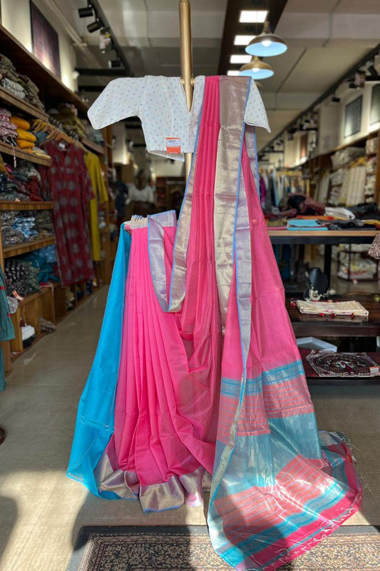 Maheshwari Silk Double Jeari Stripe Border Saree