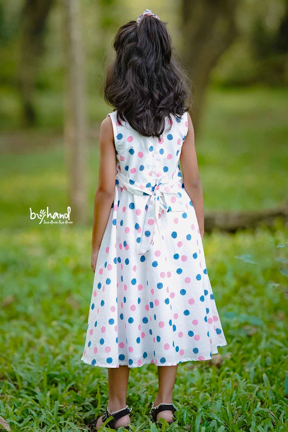 Pink and blue polka dot umbrella dress kids