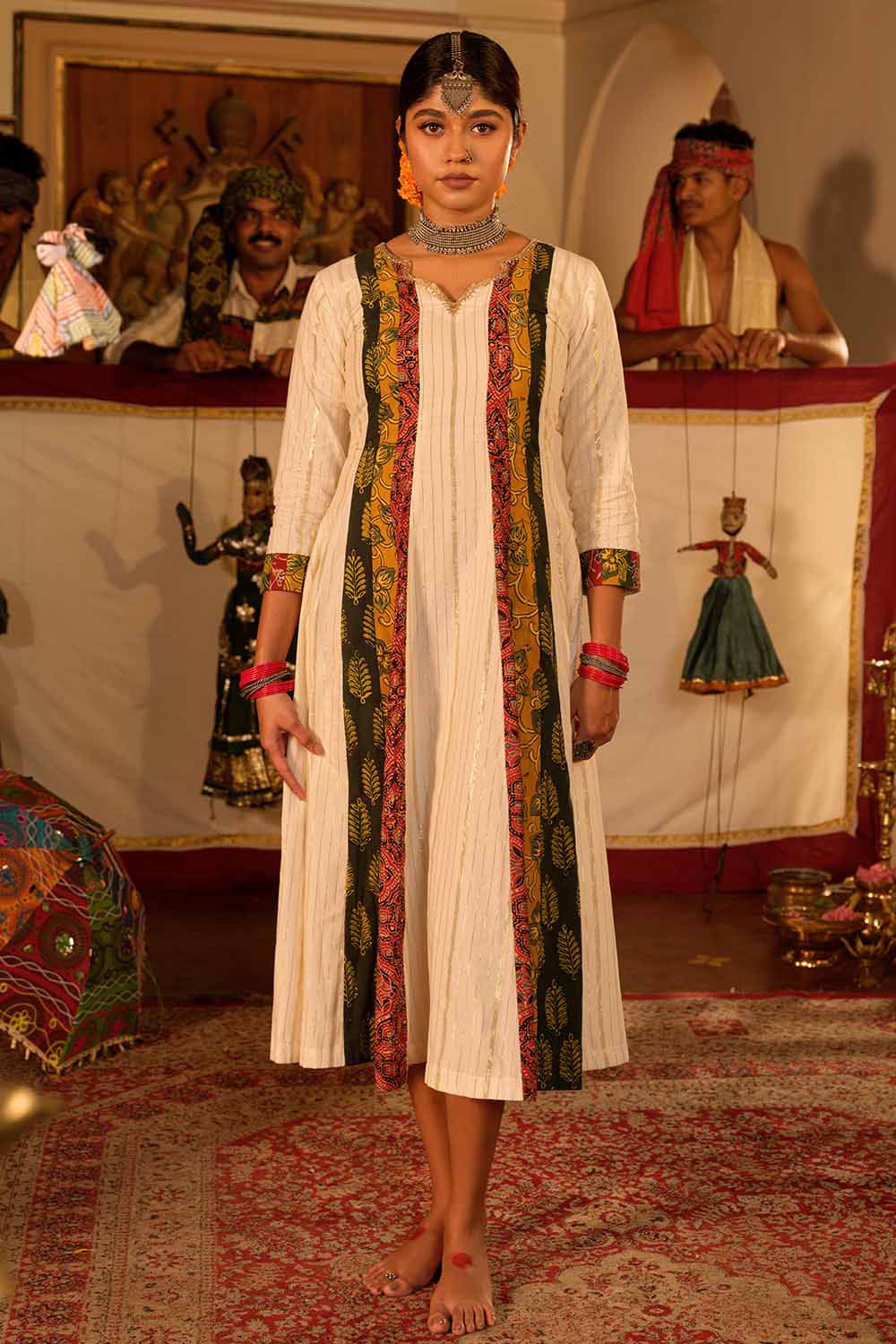 Offwhite Anarkali With Ajrak Multipatch Panels