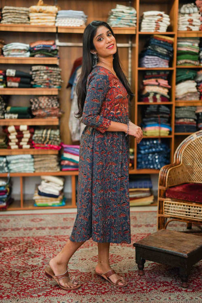 Offwhite Aline Kurti with Banana leaf Block Print