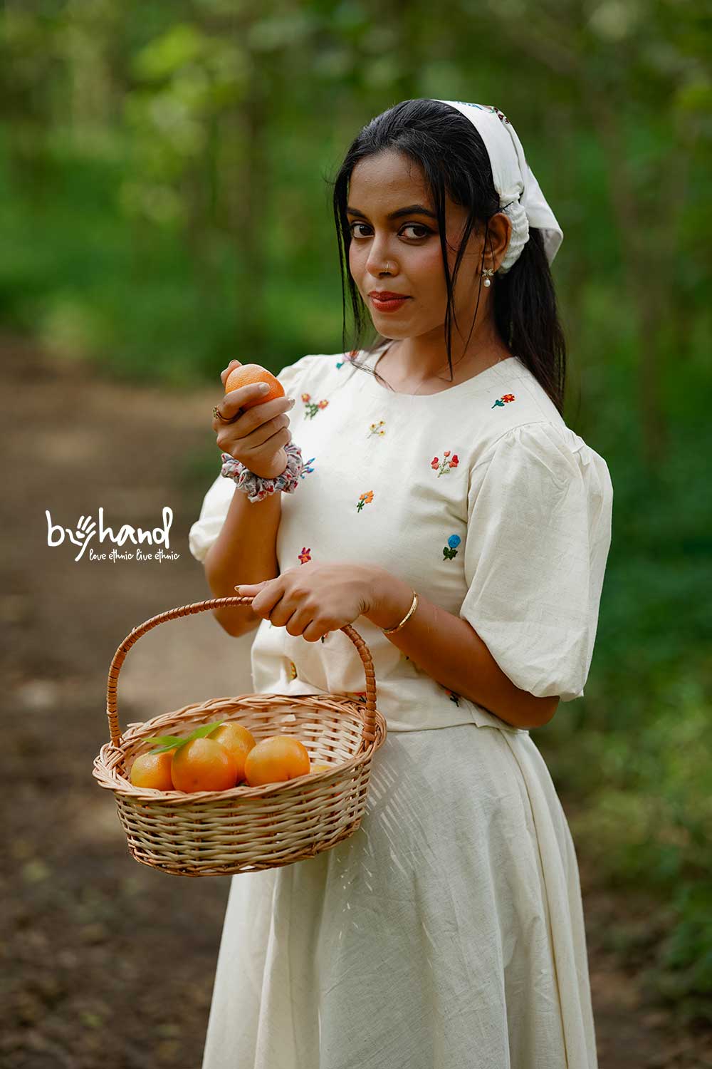 Floral Hand Embroidered Top & Handloom Umbrella Cut Skirt