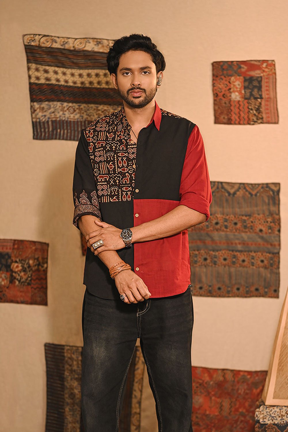 Plain Red & Black Animal Print Shirt