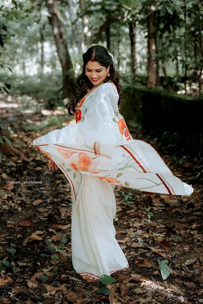 Gulmohar Handpainted In Pulliyilakkara Saree