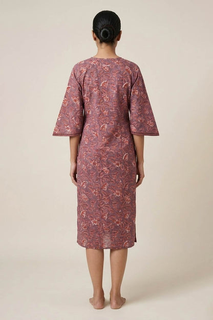 Mauve Border Empire Line Stright Cut Kurti