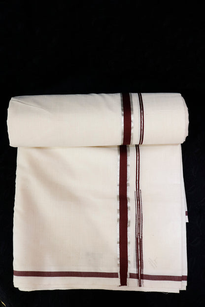 Balaramapuram Puliyilakkara Maroon Border Double Mundu