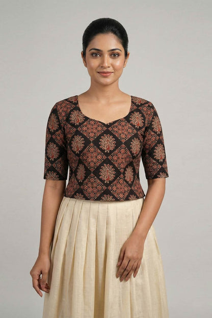 Black Top Diamond Shaped Peacock Print