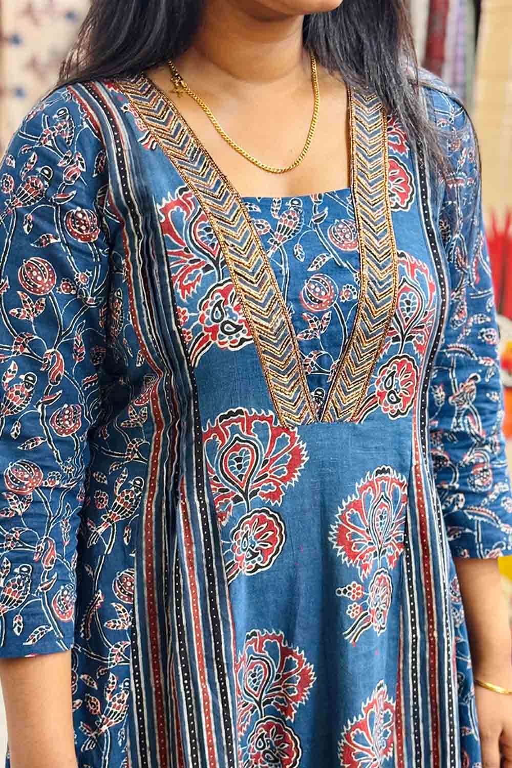 Blue Ajrakh Patch Kali Kurthi