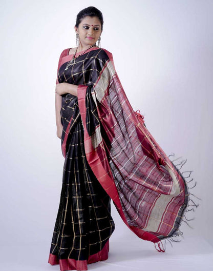 Pure Tussar-Dupion Silk Handloom Saree