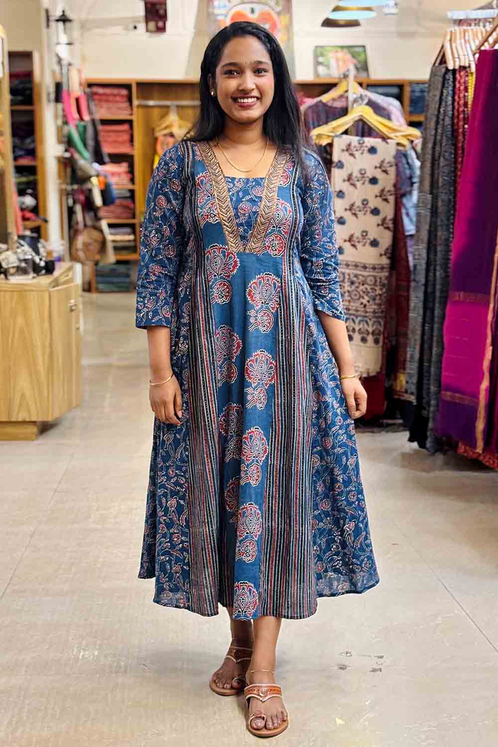 Blue Ajrakh Patch Kali Kurthi
