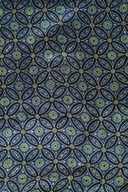 Ajrakh Modal Handblock Blue Base Big Circle Floral