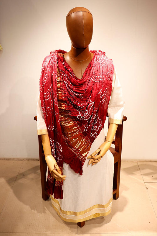 Modal Silk Shaded Bandhani Maroon Dupatta