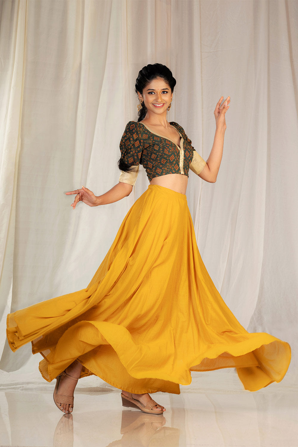 Mustard Yellow Mul Cotton Umbrella skirt