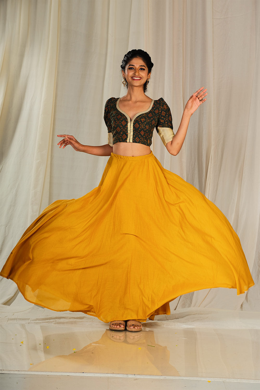 Mustard Yellow Mul Cotton Umbrella skirt