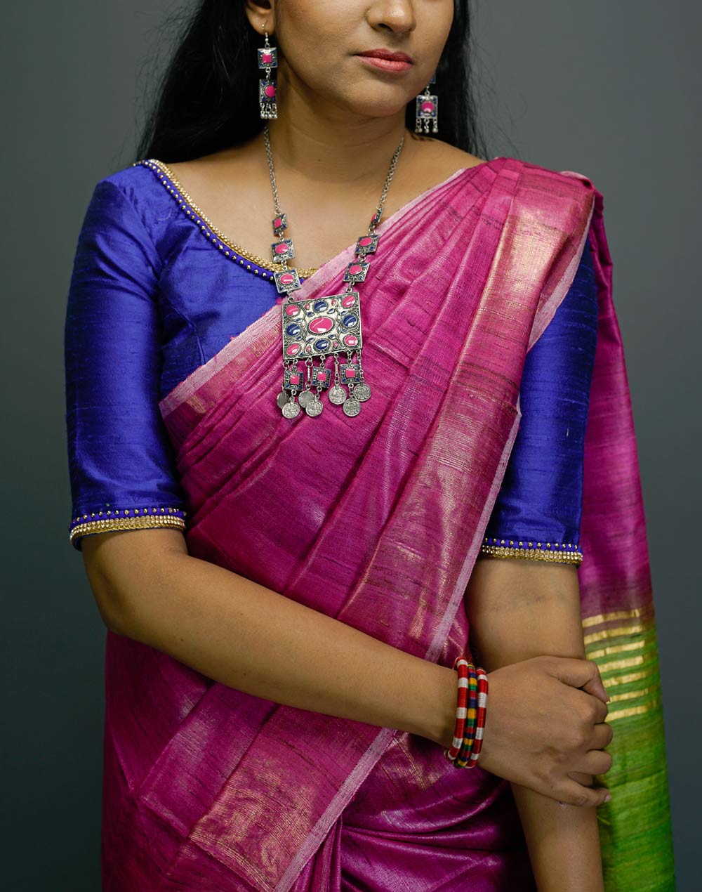 Tussar Gicha Double Dye Saree