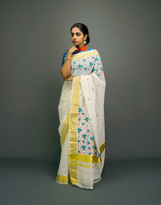 Set Saree With Hand Embroidery