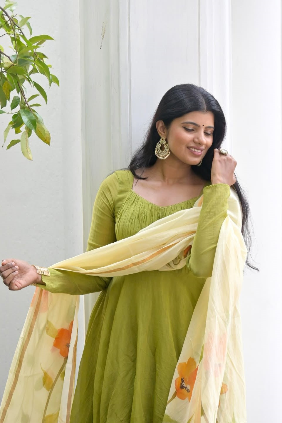 Green Mul Chanderi Umbrella cut Dress